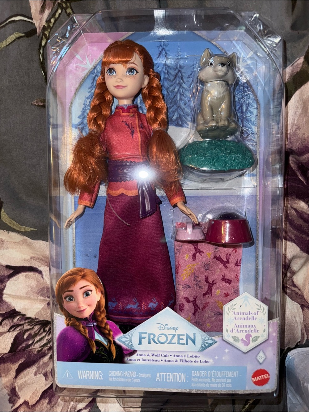 Disney Anna Doll with Wolf Cub - Red, Purple, Pink